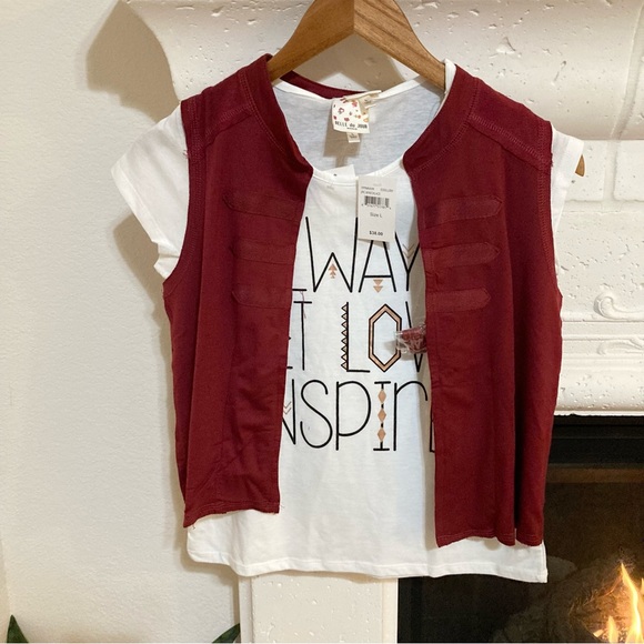 NWT Girls Love Tee Set, Vest, Necklace Size Large L 10 / 12 - Picture 2 of 9